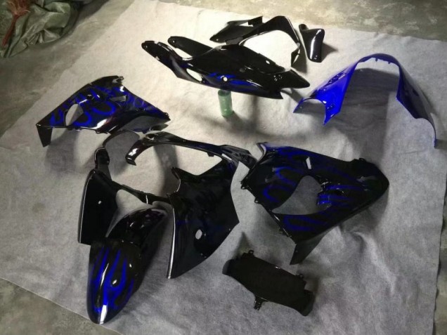 Glänzend Schwarz Blau Flamme Kawasaki ZX9R 00-01 Motorrad Verkleidungen