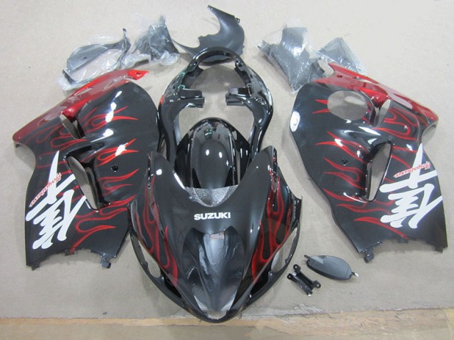 Schwarz rote Flamme Suzuki GSXR 1300 Hayabusa 96-07 Motorrad Vollverkleidung